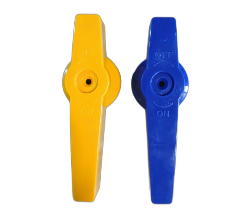 Yellow and blue on/off valve lever handles